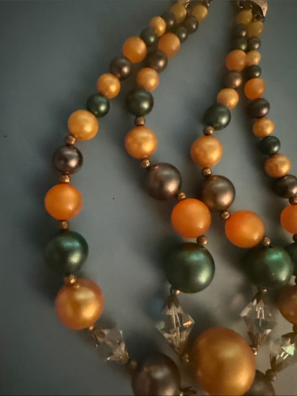 Vintage Golden Amber & Teal Beaded Statement Necklace - Women Jewelry